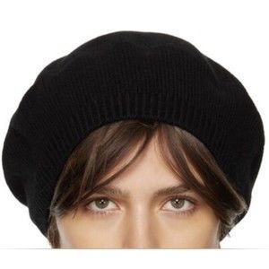 PHENIX Cashmere Soft Ribbed Beret Hat In Black New